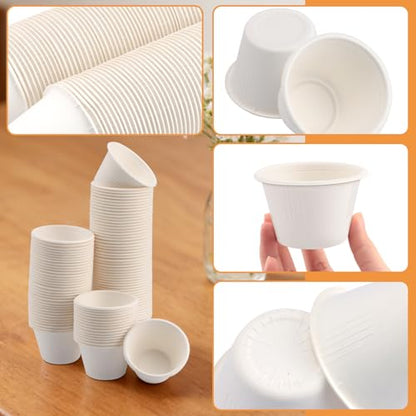 LeonBach 150 Pack 4oz Natural Bagasse Fiber Sauce Cups, Compostable Small Disposable Paper Dipping Bowls Biodegradable Condiment Portion Sample Snack Charcuterie Serving Tasting Cups, White - color: White, style: 4oz-150 Pack