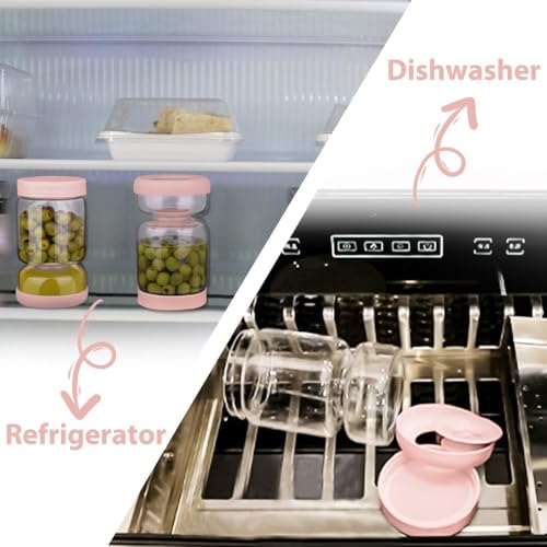 Homnoble Olive Pickle Jar Container with Strainer Pickling Jar, Glass Pink | Hourglass Pickle Flip Jar with Strainer, Pickle Holder Keeper Upgrade Food-grade ABS Lid and BPA Free Airtight Food Storage - color: Pink