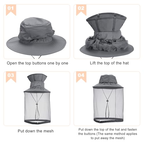 Mosquito Head Net Hat with Hidden Net Mesh for Outdoor Lover Hiking Fishing Beekeeping Gardening Men or Women (Dark Grey) - color: Dark Grey