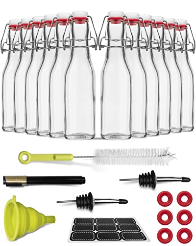 Vanilla Extract Bottles [8.5 oz, 12-Pack] – Flip Top Swing Top Glass Bottles for Homemade Extracts, Kombucha, Coquito, Juice – Airtight Leak-Proof Caps with Funnel, Extra Gaskets, Labels & Marker - size: 8.5oz - 12 Pack