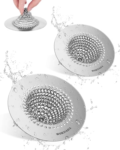 Wokdada 2 PCS Kitchen Sink Drain Strainer, Flippable Mesh Sink Strainer, 304 Stainless Steel Sink Screen, Easy Clean Large Basket Strainer, Anti-Clog Garbage Disposal Cover Fit for Standard Sink Drain - color: Bright Silver Silver