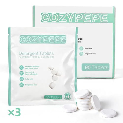 Baby Bottle Washer Detergent Tablets, 90 Count Fast-Dissolving Gentle Formula, Removes Milk Residue Grease & Odor, Compatible with All Brands, for Washer Sterilizer Dryer