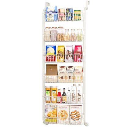 MIAOLI Over the Door Pantry Organizers and Storage, 6-Tier Spice Rack, Home & Kitchen Storage Shelves for Cabinet, Large Capacity Hanging Seasoning Organizer, Laundry Room Organization, White