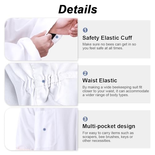 Bee Suit Series,One-Piece Full Set of Clothing with Gloves,Polycotton Material is More Assured - color: White Fencing Veil, size: XL Large