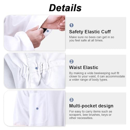 Bee Suit Series,One-Piece Full Set of Clothing with Gloves,Polycotton Material is More Assured - color: White Fencing Veil, size: L Large