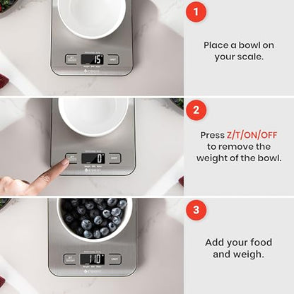 Etekcity Food Kitchen Scale, Digital Grams and Ounces for Weight Loss, Baking, Cooking, Keto and Meal Prep, LCD Display, Medium, 304 Stainless Steel - color: Stainless Steel