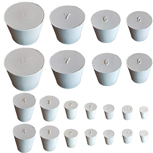 White Rubber Stoppers Assorted 000# - 8#,22Pack,8mm to 42mm,Also as Lab Rubber Stopper Used for Sealing Balloon Bottles,Water Tank Etc (Each Size 2 Pieces)