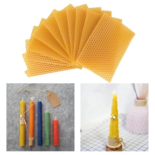10 Pcs Beehive Wax Frame, Beeswax Sheets Sheets Honeycomb Wax Coating Base Board, Beekeeping Foundation Beeswax Making DIY Candle Maker (Yellow, One Size)