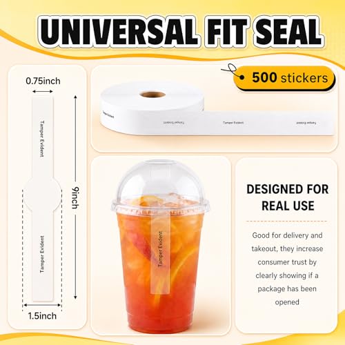 Fulmoon 500 Pack Ultra Clear Tamper Proof Stickers for Drink PP Material Evident Seals Stickers with 1.5" Center Labels 0.75" x 9" for Food Safety Packaging Sealing Delivery Supply