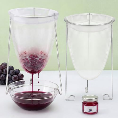 2 Sets Stable Jelly Strainer Stand with 3 Strainer Bags - Reusable Mesh Filter Bags & Stainless Steel Sieve Stand Kit for Straining Nut Milk Cheese Juice Greek Yogurt