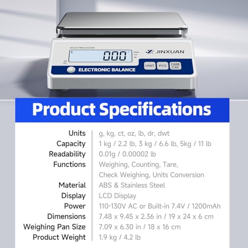 Lab Scale Gram Scale 6000gx0.01g Accuracy Laboratory Balance Scale Digital Scale Electronic Analytical Balance for Jewelry Gold Kitchen Lab, with 7 Units Conversion, 500g Weight, LCD Display - style: 6000gx0.01g