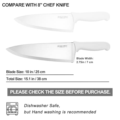 10 inch Japanese High Carbon Stainless Steel Chef Knife, Professional Sharp Wide Cook Knife with Non-slip Ergonomic Handle, for Kitchen Home Restaurant (White) - color: White