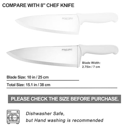 10 inch Japanese High Carbon Stainless Steel Chef Knife, Professional Sharp Wide Cook Knife with Non-slip Ergonomic Handle, for Kitchen Home Restaurant (White) - color: White