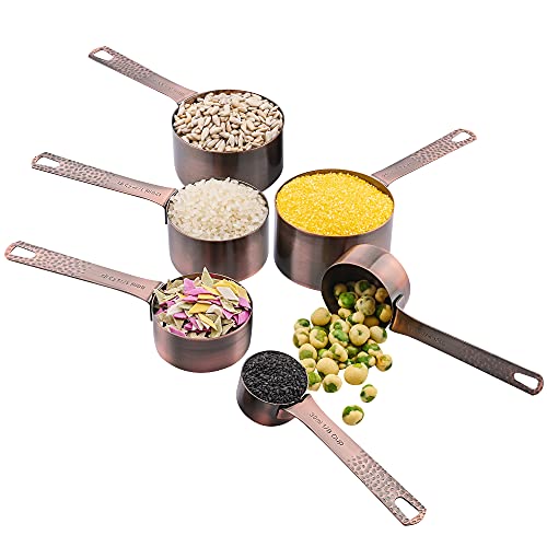 Copper Measuring Cups and Spoons Set, Stainless Steel Copper Plated 6 Metric & US Measuring Cups & 7 Spoons with Leveler for Baking & Kitchen - color: A: Copper-cups+spoons