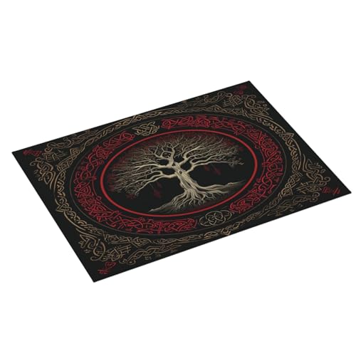 Kitchen Drying Mat for Countertop Gothic Tree Of Life Design Non-Slip Kitchen Counter Mat for Dishes Glassware - color: Red Gold