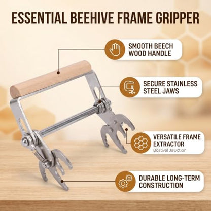 Luocute Beehive Frame Clamp with Beech Wood Handle, Stainless Steel Hives Frame Gripper Lifter Tool for Beekeeping Transfer, Grip Holder Lifter Gripper Tool Equipment Bee Grip
