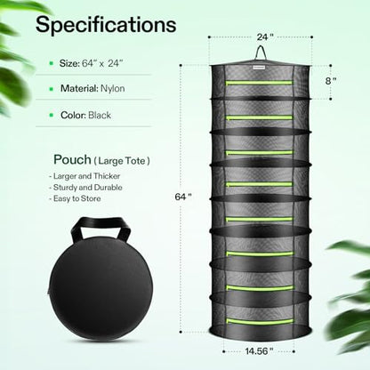 VIVOSUN 2-Pack 8-Layer Mesh Drying Rack Hanging Design with Green Zippers for Dehydrating, Indoor and Outdoor (Pruning Shears Included) - size: 8 Layer, style: 2 Pack