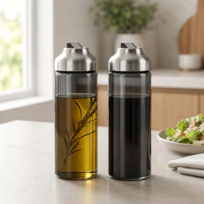 Aelga Olive Oil Dispenser Bottle for Kitchen, 2-Pack 14oz Dark Glass Oil and Vinegar Dispenser Set, Auto Flip Lid, UV-Protected Cooking Oil Cruet with Drip-Free Pour Spout - color: Grey, style: 14OZ Set of 2