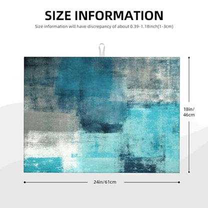Teal and Grey Dish Drying Mat Abstract Art Painting Turquoise White Geometric Blue Drying Rack Pad Countertop Dishes Ultra Absorbent Microfiber Kitchen Counter Mat 18x24 Inch - color: Teal