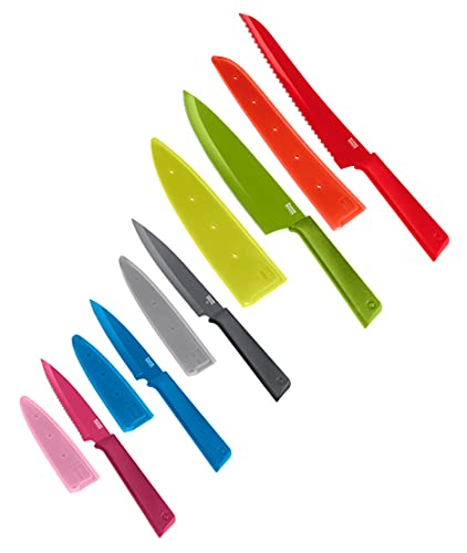 Kuhn Rikon COLORI+ Mixed Knife Set with Non-Stick Coating and Safety Sheaths, Set of 5, Fuchsia, Blue, Graphite Grey, Green and Red - color: Fuchsia, Blue, Graphite Grey, Green and Red, style: Set of 5