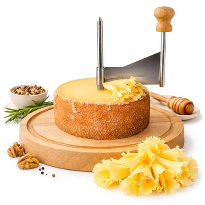 Cheese Curler Slicer, Stainless Steel Sharp Blade, Rose Shaped Cuts-Cheese and Chocolate Curler Tool Wooden Base Cheese Shaver Suitable for Home Parties, Restaurants, Cafes