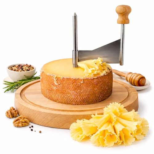 Cheese Curler Slicer, Stainless Steel Sharp Blade, Rose Shaped Cuts-Cheese and Chocolate Curler Tool Wooden Base Cheese Shaver Suitable for Home Parties, Restaurants, Cafes