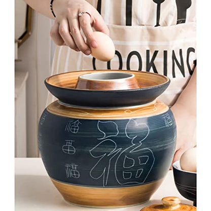 ZHOUXIAO Retro Traditional Chinese Porcelain Pickle Jar, Ceramics Fermentation Crock Pickling Pot,Fermenting Jar with Water Seal Airlock Lid Stoneware Fermenter for Kimchi Sa 3.5KG