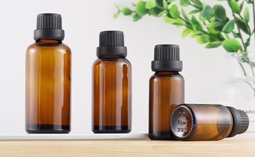 50Pack Set 20ML Amber Glass Bottle with Orifice Reducer and Cap Small Essential Oil Vials (20ML) - size: 20ML
