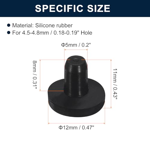 uxcell 32 Pieces Black Rubber Stopper, 5mm Plug Holes for 4.5-4.8mm/0.18-0.19" Hole - size: 4.5-4.8 mm