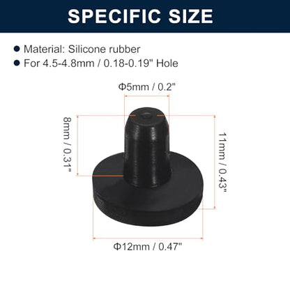 uxcell 32 Pieces Black Rubber Stopper, 5mm Plug Holes for 4.5-4.8mm/0.18-0.19" Hole - size: 4.5-4.8 mm