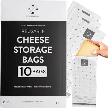 Formaticum - 10-Pack Reusable Cheese Storage Bags | Size 5" x 11" | Professional-Grade Cheese Strorage Bag | Store Cheese, Sandwiches, and Charcuterie | Kitchen Organization | Manufactured in Germany - size: Reusable 10-Pack-Bags