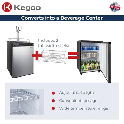 Kegco HBK309S-3 Full-Size Digital Homebrew Kegerator Triple Faucet Ball Lock Keg Dispenser Stainless, Stainless Steel - color: Stainless Steel, size: 3 Tap