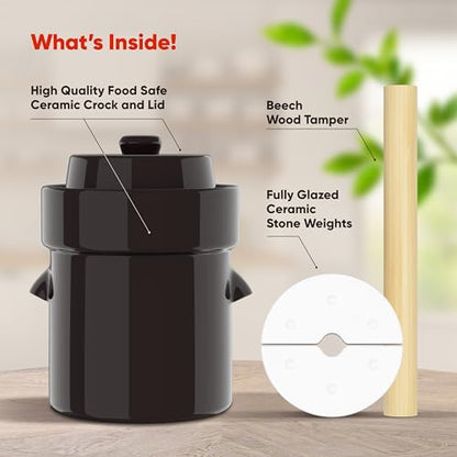 Humble House Fermentation Crock 1/2 Gallon Sauerkrock Sauerkraut Crock with Lid Weights & Pounder - Red Ceramic Fermenting Crock Kit for Pickling Cabbage Kimchi Vegetables 2 Liter Fermentation Jar - color: Heirloom Red