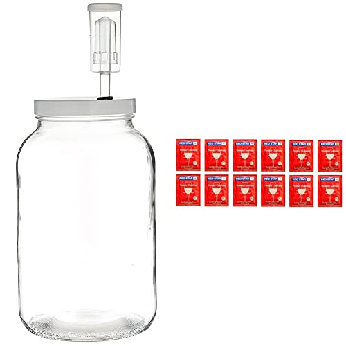FastRack - One Gal Wide Mouth Jar, 1 Gallon Glass Jar with Lid and Econolock Airlock, Clear & North Mountain Supply - RS-PC-12 Red Star Premier Classique Wine Yeast - Pack of 12 - Fresh Yeast