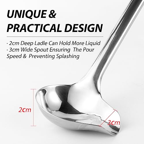 Gravy Ladle, 1 oz Small Ladles for Serving Sauce, Stainless Steel Sauce Ladle with Pouring Spout, 13.4 inch Drizzle Spoon for Gravies and Dressings, Durable Construction, Silver, KLB-ASB-123 - size: 1 oz Gravy Ladle