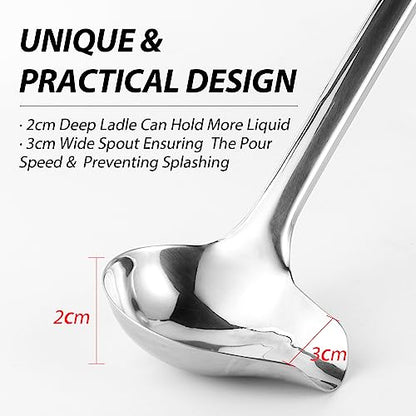 Gravy Ladle, 1 oz Small Ladles for Serving Sauce, Stainless Steel Sauce Ladle with Pouring Spout, 13.4 inch Drizzle Spoon for Gravies and Dressings, Durable Construction, Silver, KLB-ASB-123 - size: 1 oz Gravy Ladle
