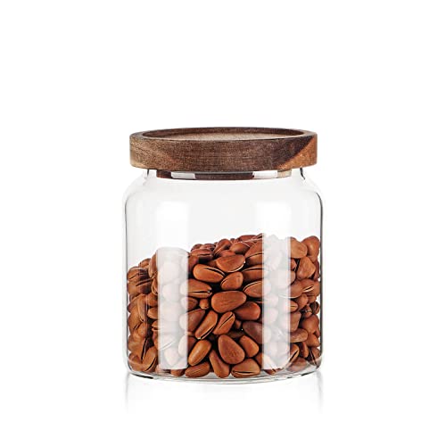 Labina Glass Storage Container Airtight Food Jars Kitchen Canister with Wood Lids, 20 Oz Wide Mouth Pantry Organization Glass Jar for Flour, Sugar, Cookie, Spagetti, Nuts and Candy - size: A1: 20 Oz 1 pcs