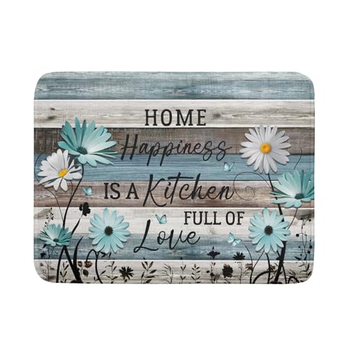 Daisy Floral Dish Drying Mat 18x24 Inches Rustic Wood Microfiber Absorbent Reversible Dish Draining Pad Fast Dry Kitchen Accessories - color: Home Happiness Wood, size: 18" x 24"