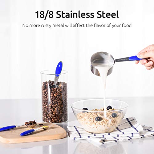 Measuring Cups : U-Taste 18/8 Stainless Steel Measuring Cups and Spoons Set of 10 Piece, Upgraded Thickness Handle(Blue) - color: Blue