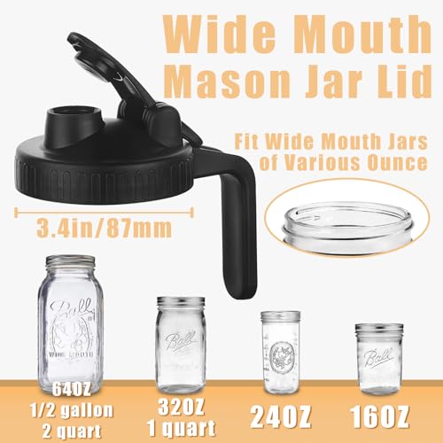 Mason Jar Pour Spout Lid for Wide Mouth Mason Jars, Mason Jar Pitcher Flip Cap Airtight Handle Lid, Leak Proof Seal Cover, Pack of 2 - color: 2 Pack