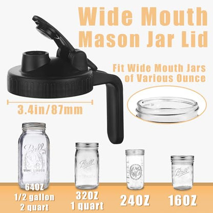 FyndraX Wide Mouth Mason Jars Pour Spout Lids, Wide Mouth Mason Jars Pitcher Flip Cap Airtight Handle Lid, Leak Proof Seal Cover, Pack of 4 - color: 4 Pack
