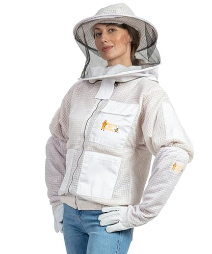 -- Beekeeping Fully Ventilated Jacket in Multi-Color with Round Veil (S, White) - color: White, size: Small