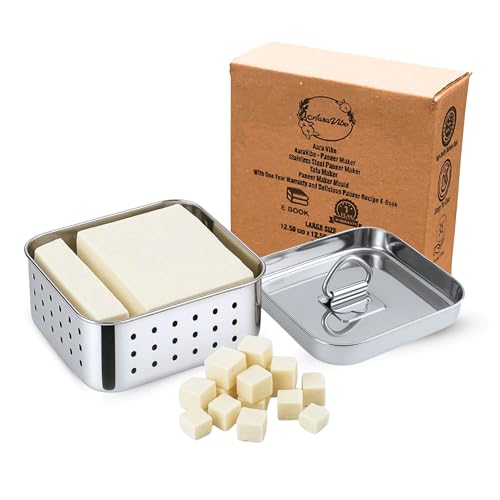 AaraVibe® Paneer Maker Steel | Paneer Maker | Paneer Maker Mould Press – 750ml (Large) Stainless Steel Square Press for Homemade Paneer, Tofu & Sprouts | 1 Year Warranty & Free Paneer Recipe eBook