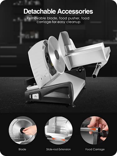 OSTBA Meat Slicer 200W Electric Deli Food Slicer with 2 Removable 7.5" Stainless Steel Blade, Adjustable Thickness for Home Use, Child Lock Protection, Easy to Clean, Cuts Meat, Bread and Cheese - size: 7.5"x2 Blades-200 watts