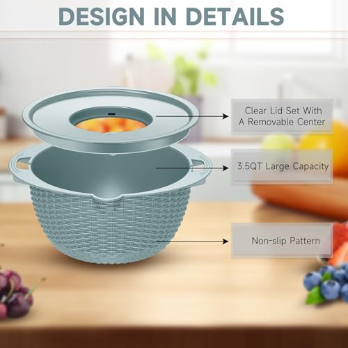 4-1 Strainer with Bowl & Spoons Set - Strainers and Colanders(Patented) - Colanders for kitchen - Food Strainer with New Upgraded Graters & Spoons - Fruit Bowl for Pasta Fruits Veggie- Blue - color: Blue