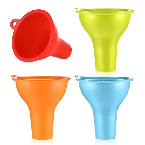 4Pcs 1 Inch Wide Mouth Funnels for Kitchen Use Silicone Funnels for Filling Bottles Flexible Condiment Sauce Canning Set for Filling Oil Water Bottles Home Restaurant Jars Canning, 3.2 x 1