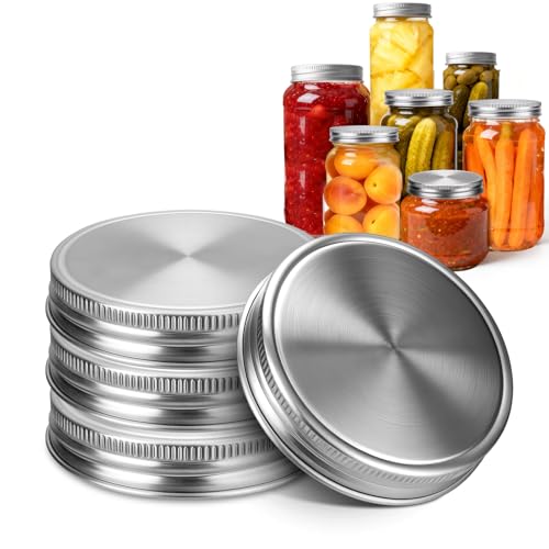 Palksky Mason Jar Lids Stainless Steel for Regular Mouth Mason Jar Lids, 4Pcs Rustproof Mason Jar Caps/Tops - Leakproof & Dishwasher Safe - style: Regular Mouth Stainless Steel Mason Jar Lids 4 PCS