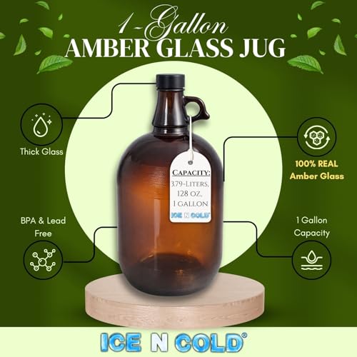 1 Gallon (128oz) Amber Glass Jug With 38mm Cap | Pack of 6 | FAST SAME DAY SHIPPING