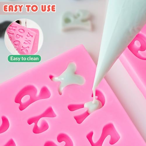 HKMTT Letter Molds Silicone for Chocolate Fondant Clay, Mini Size for Uppercase lowercase Alphabet Number Decorating Birthday Cake Strawberries Cake Pop Decorating Moulds BPA Free - style: Letter & Number - 4PCS