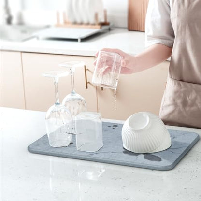 Quick Dry Stone Drying Mat for Kitchen Counter, Water-Absorbent Diatomaceous Dish Drying Mats, Multi-Purpose Stone Drying Tray for Cups Dishes Bottles, Ash-Marble - color: ash-marble